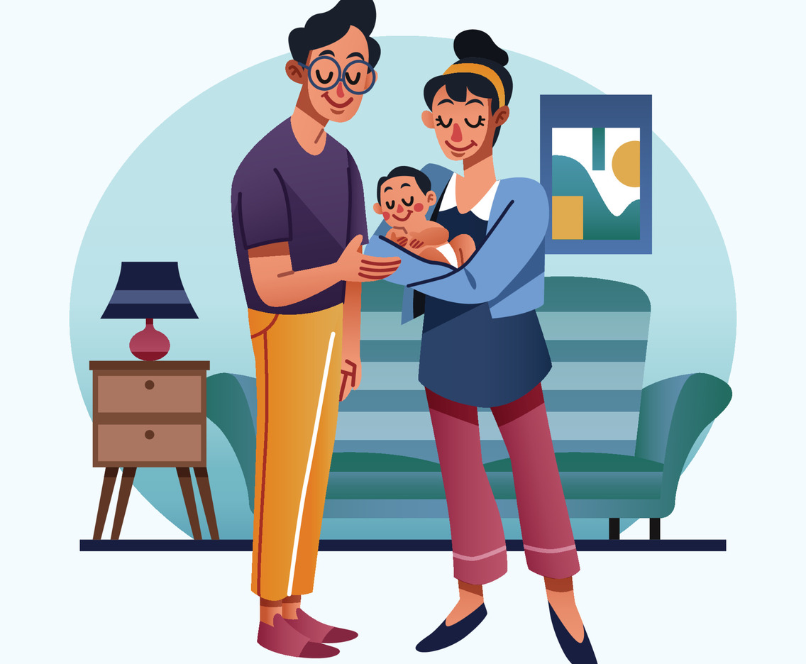 A Baby With His Mother And Father
