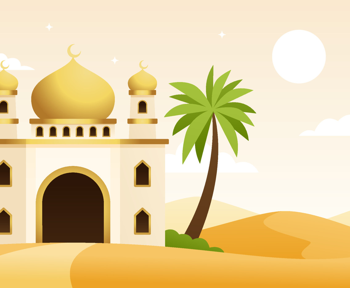 A Mosque in the Desert Background