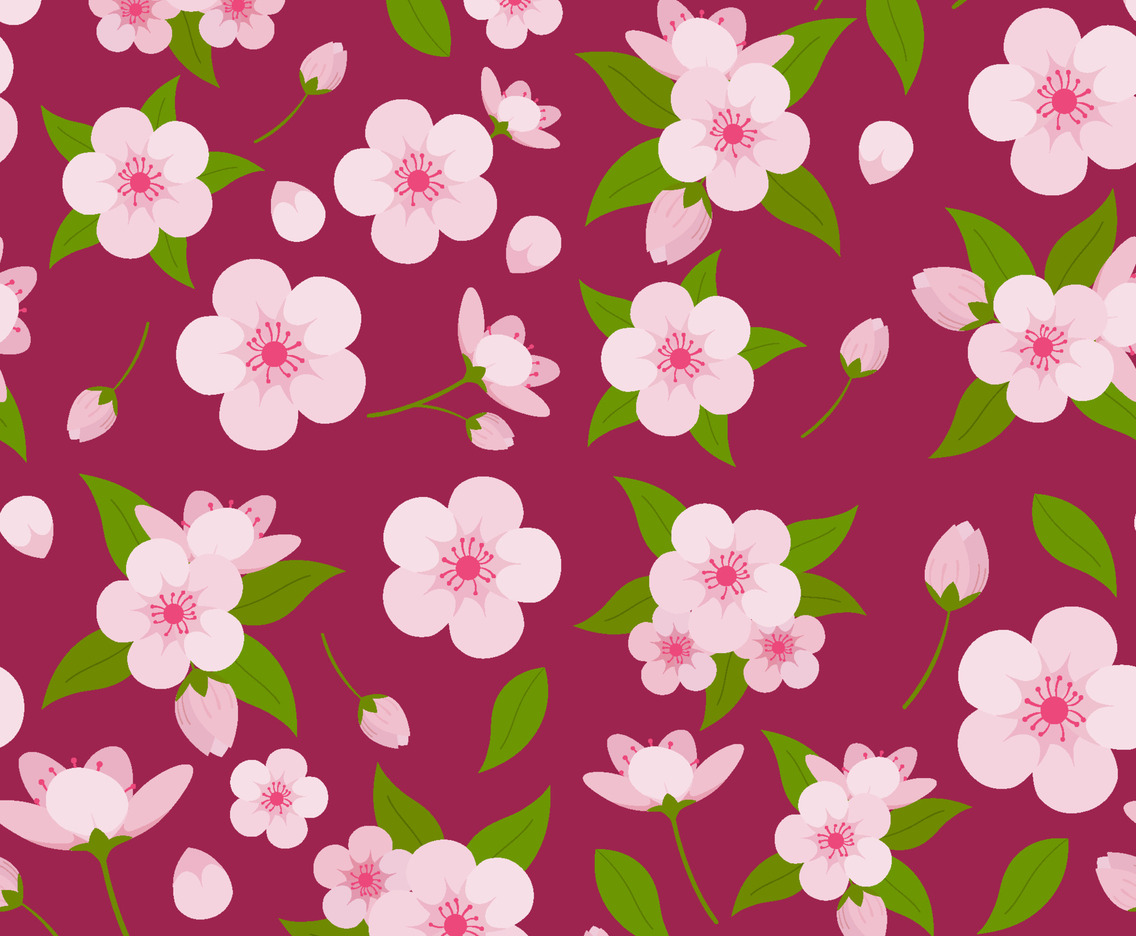 Seamless Pattern Cute Cherry Blossom Background