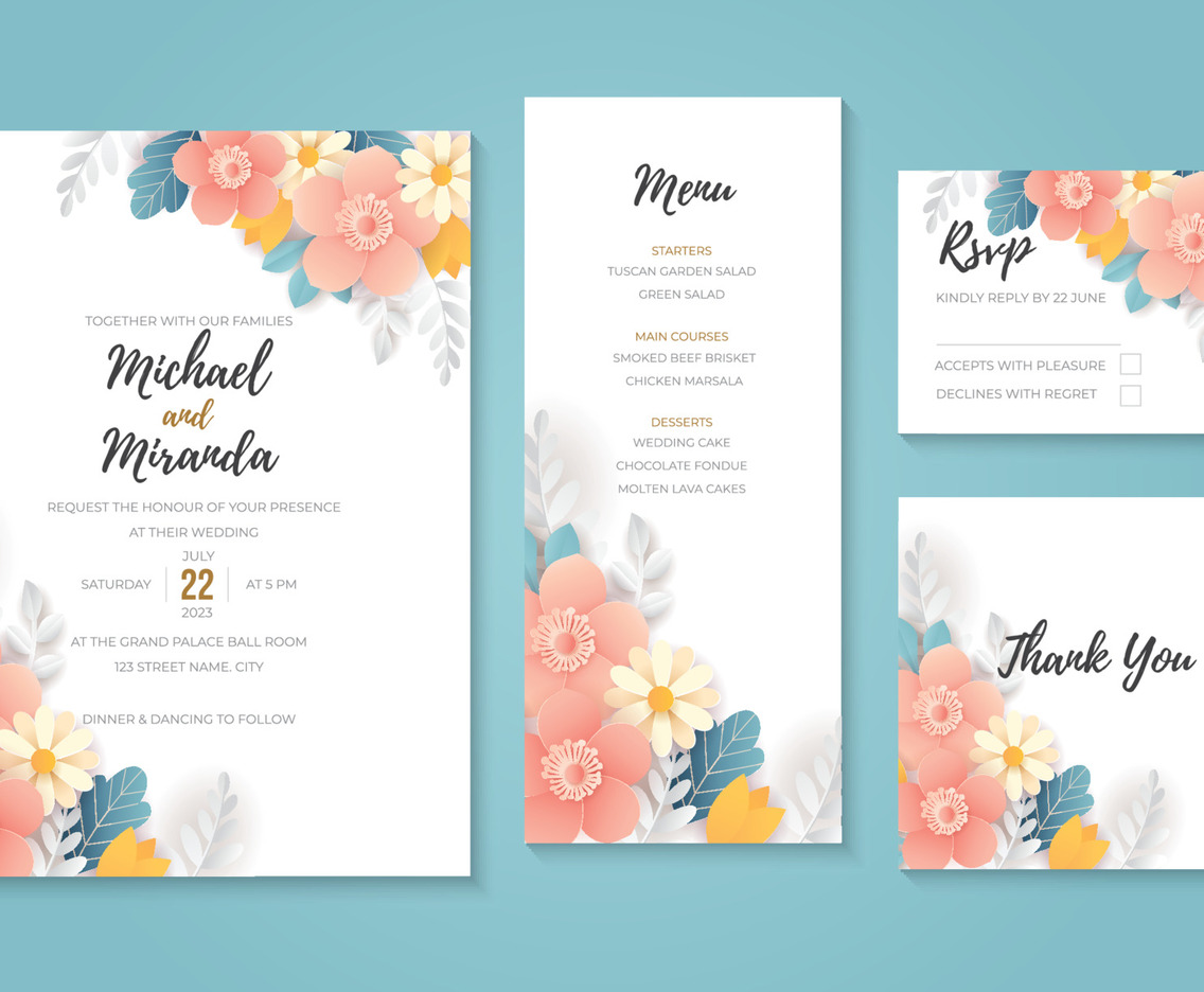 Paper Flower Wedding Invitation Design Template