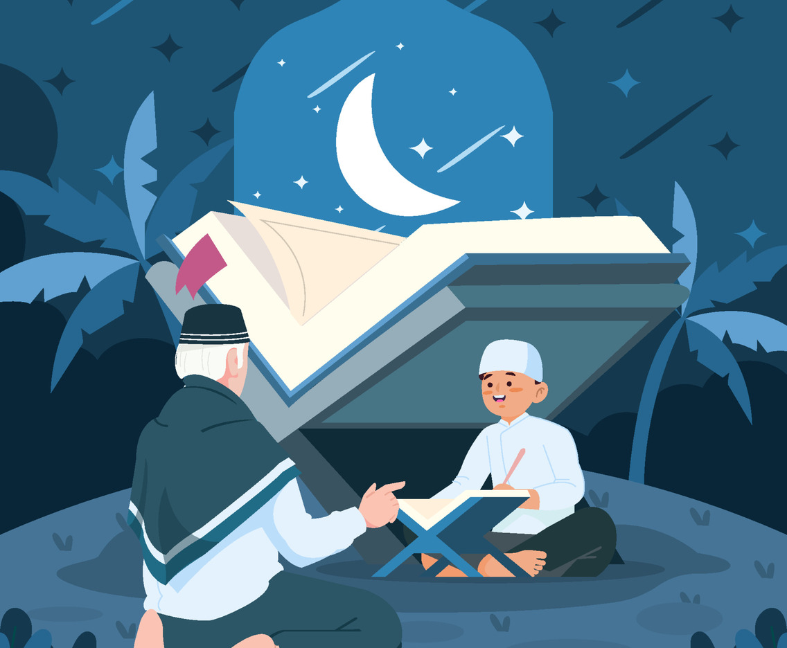 Boy Learn Read Al Qur'an With Teacher Concept