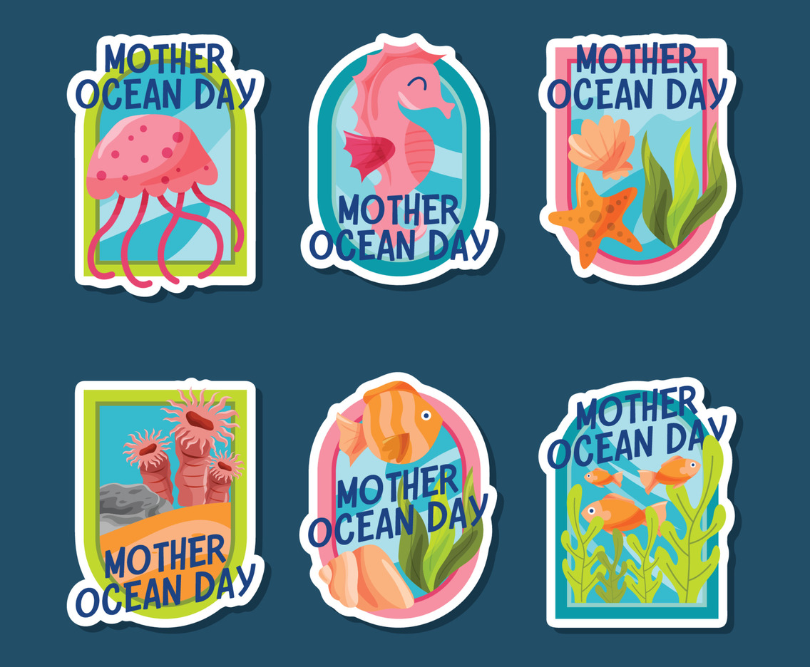 Mother Ocean Day Awareness Badge Sticker Collection