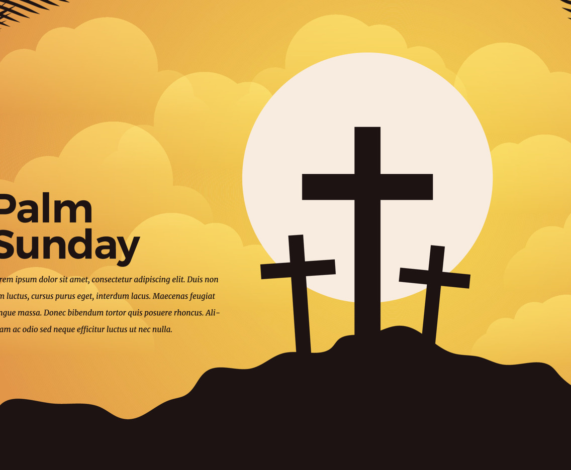 Palm Sunday with Cross and Palm Leaf Silhouette