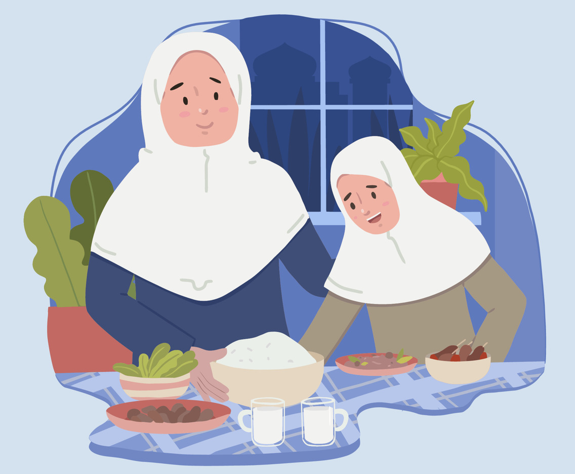 Mother and Daughter Getting Ready for Iftar