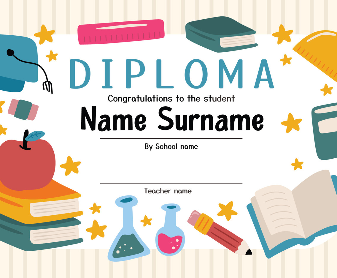 Kindergarten Graduation Certificate Flat Doodle Element