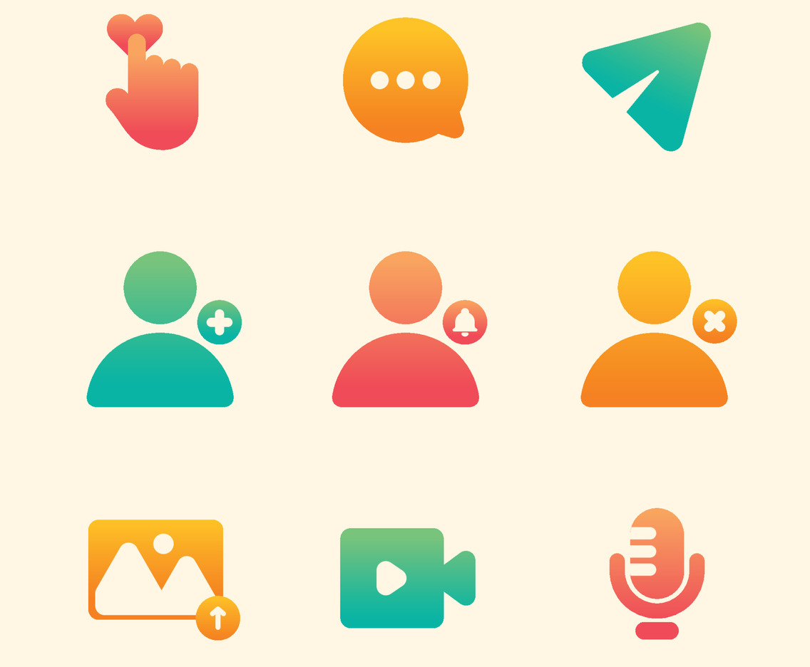 Colorful Gradient Social Media Icons For Action And Reaction