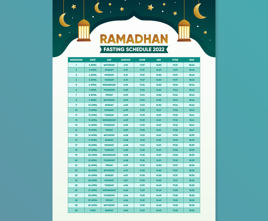 Ramadhan Fasting Month Schedule 2022