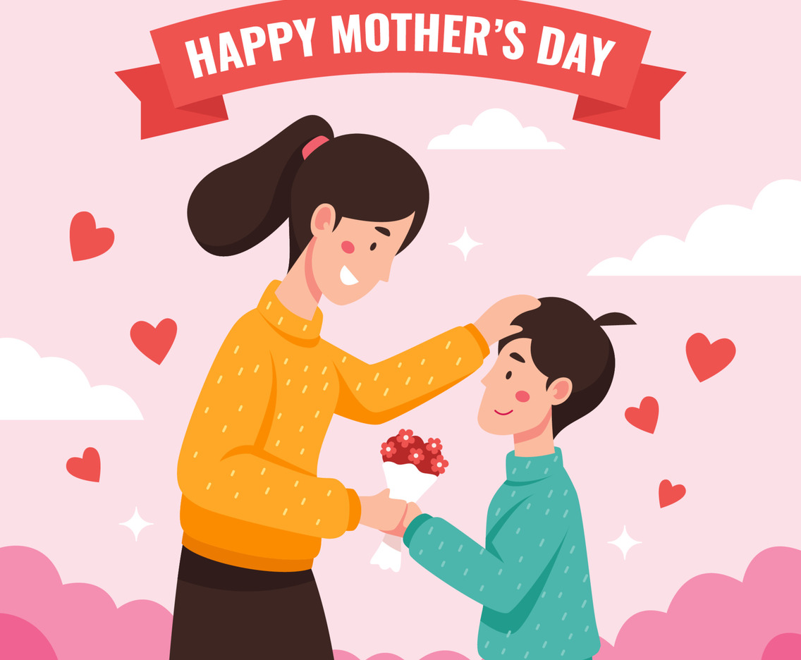 Happy Mothers Day with Mother and Son Character