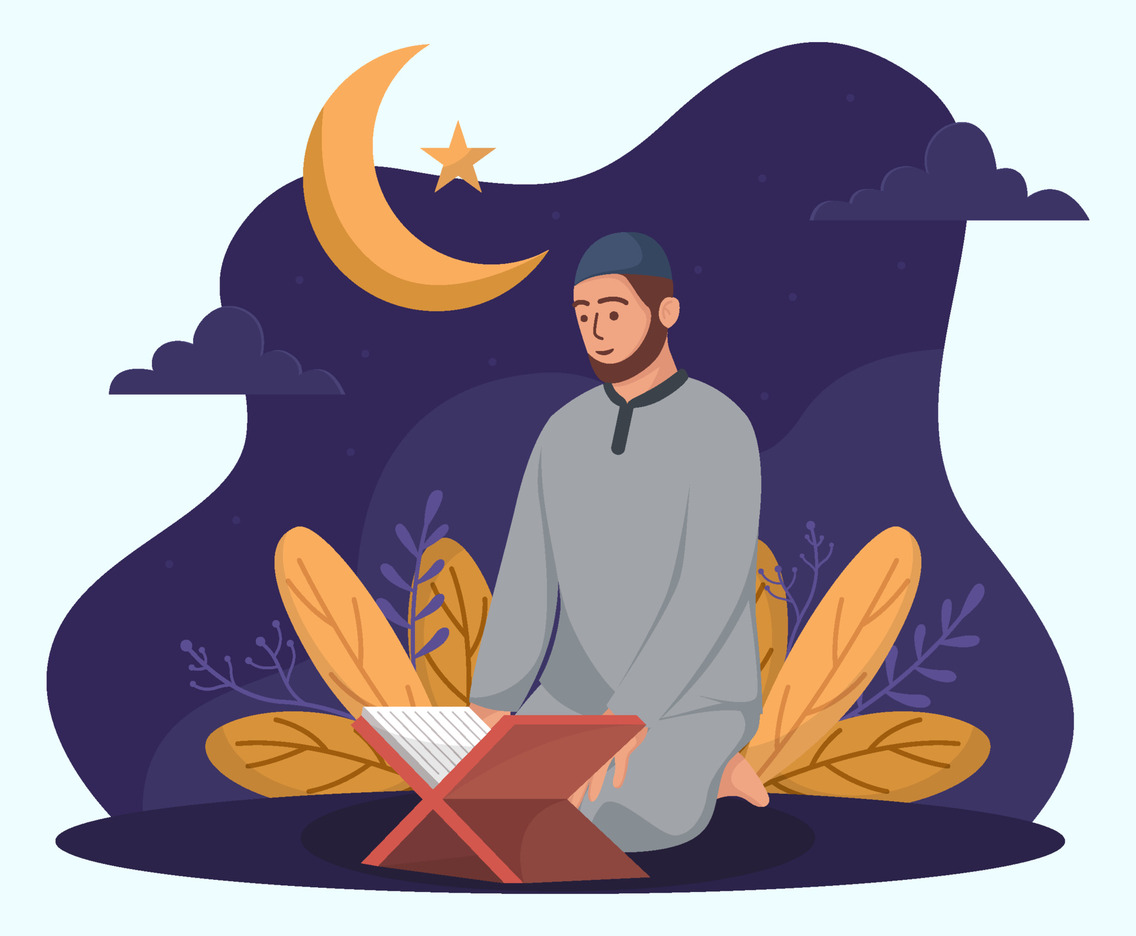 Ramadan Fasting Month with Man Reading Al Quran