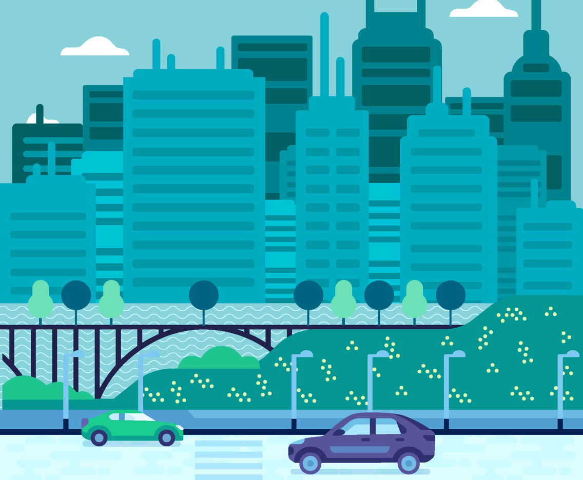 Modern Highway with Cityscape View Concept
