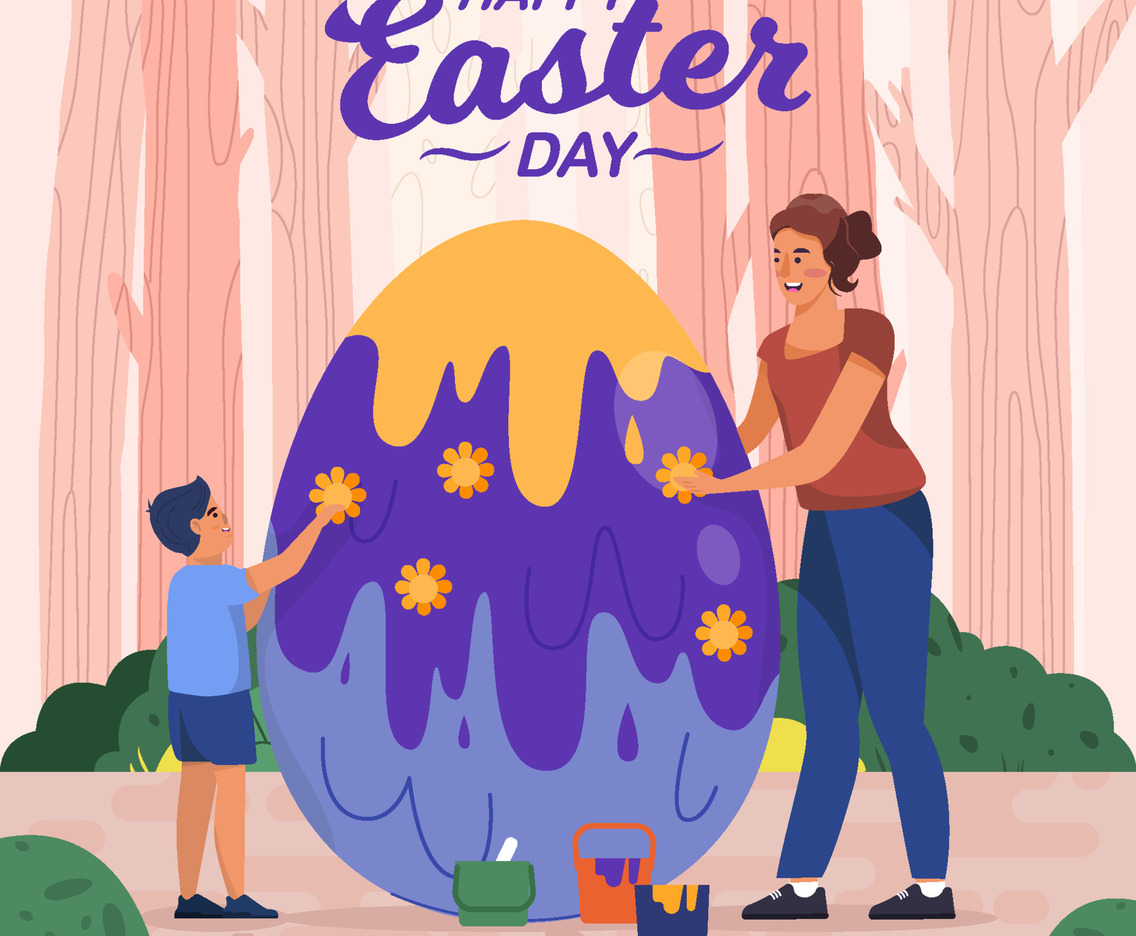 Mother and Child Preparing Easter Egg Together Concept