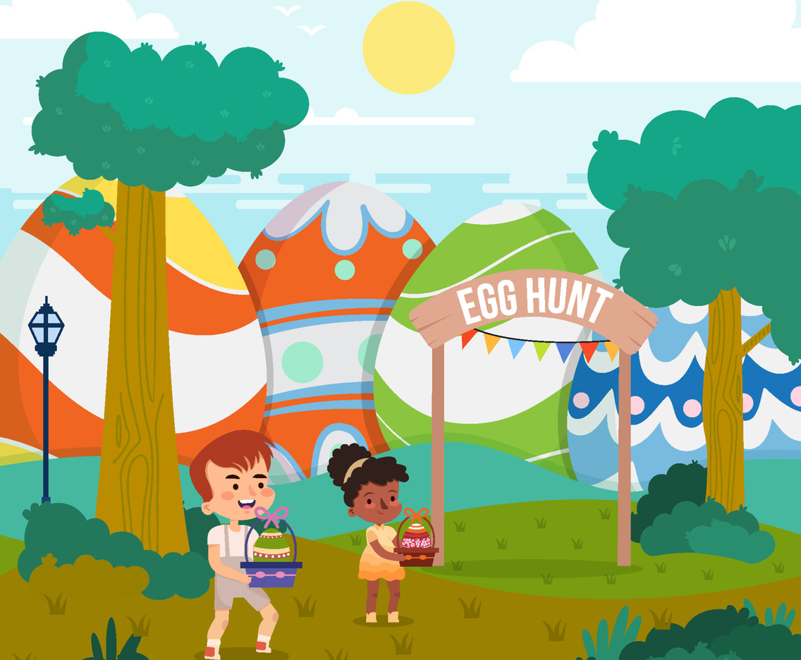 Children Go to Egg Hunt Easter Celebration Concept