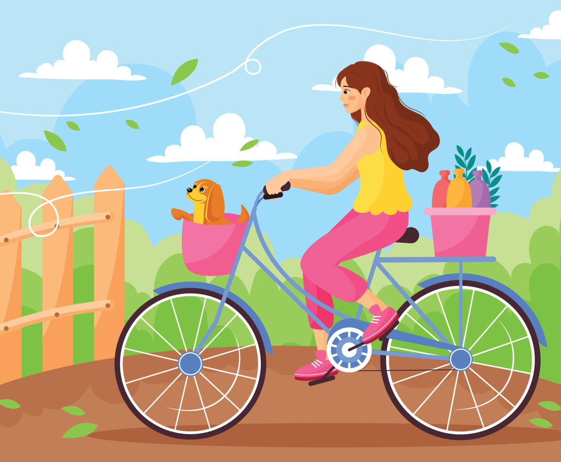 Girl Riding a Bicycle with Dog in Park