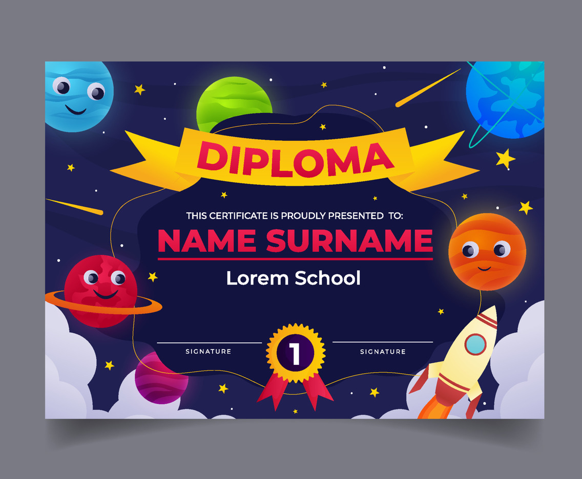 Certificate of Kindergarten Planet Galaxy Template