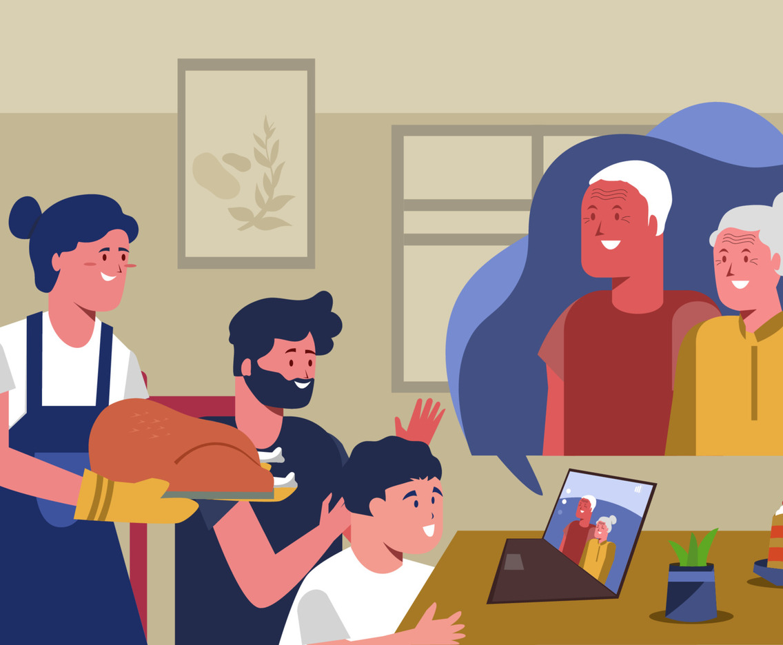 Family Gathering Online and Offline Concept