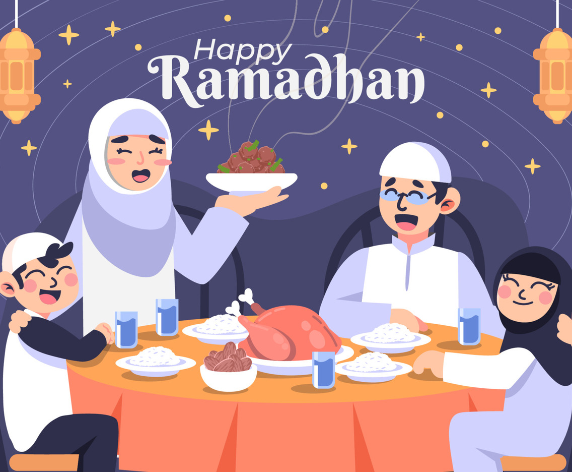 Happy Family with Iftar Food