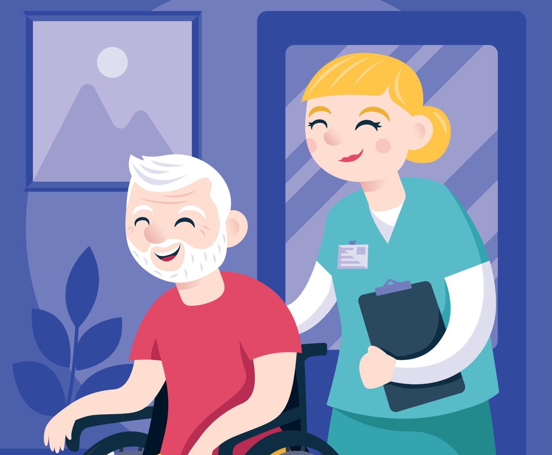A Nurse Pushing Elderly Man on a Wheelchair