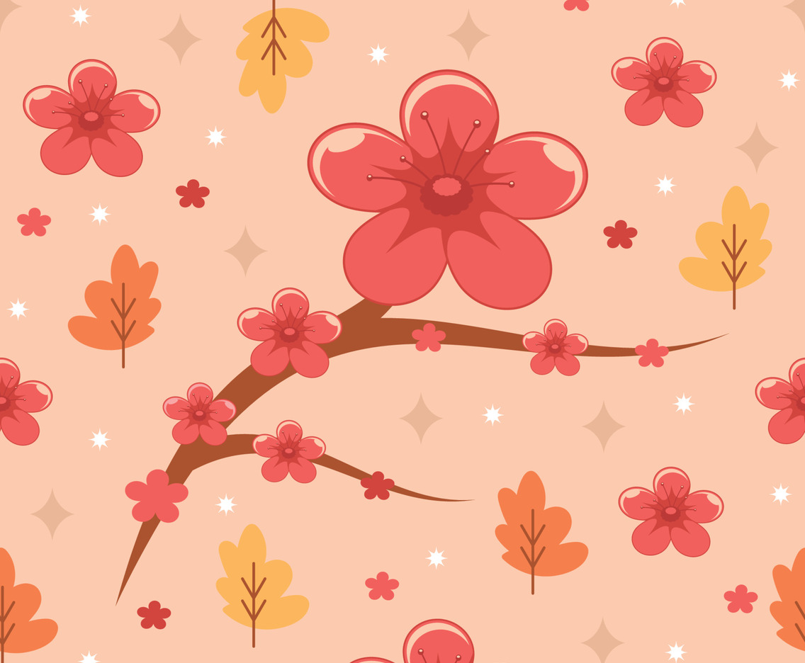Cute Cherry Blossom Seamless Pattern