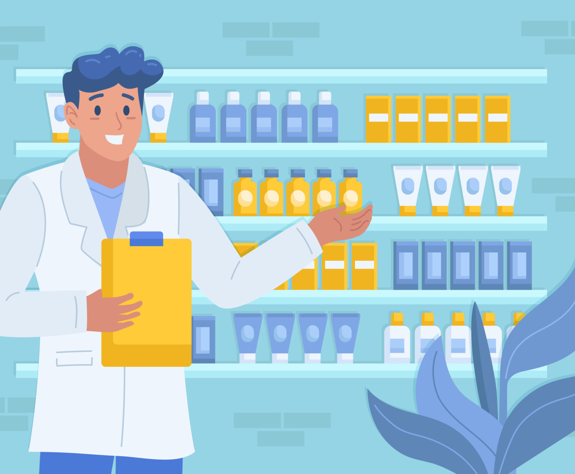 Man Showing Modern Apothecaries Medicines