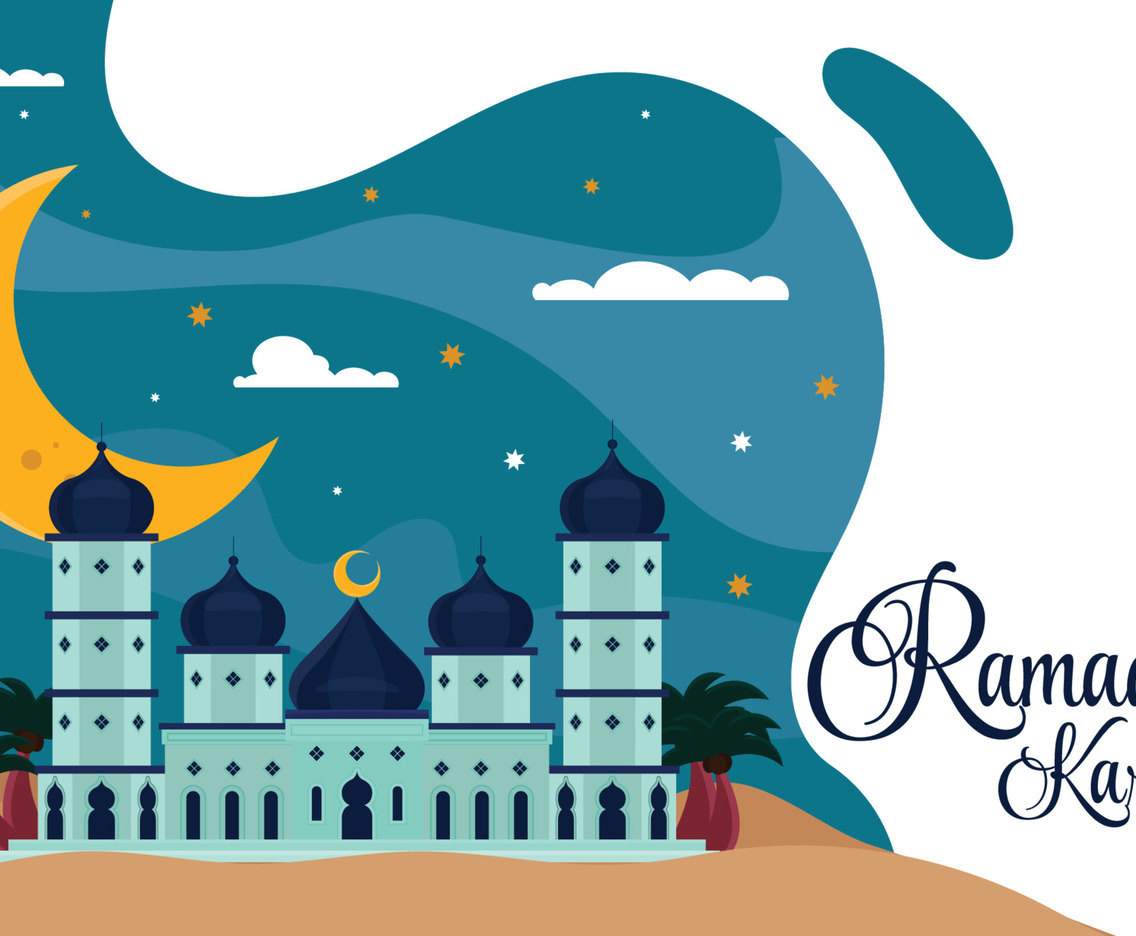 Ramadan Kareem Greeting With Mosque in Desert
