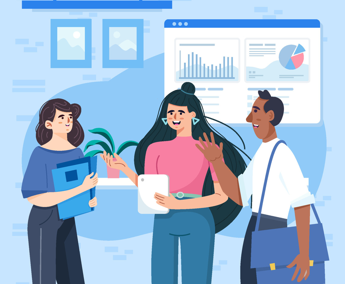 Business Man and Woman Having Discussion in Office
