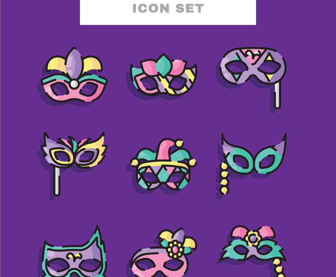 Mardi Gras Mask Icon Set