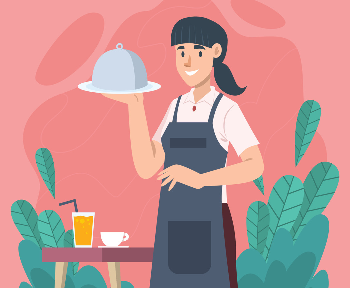 A Waitress Holding A Course For Guest