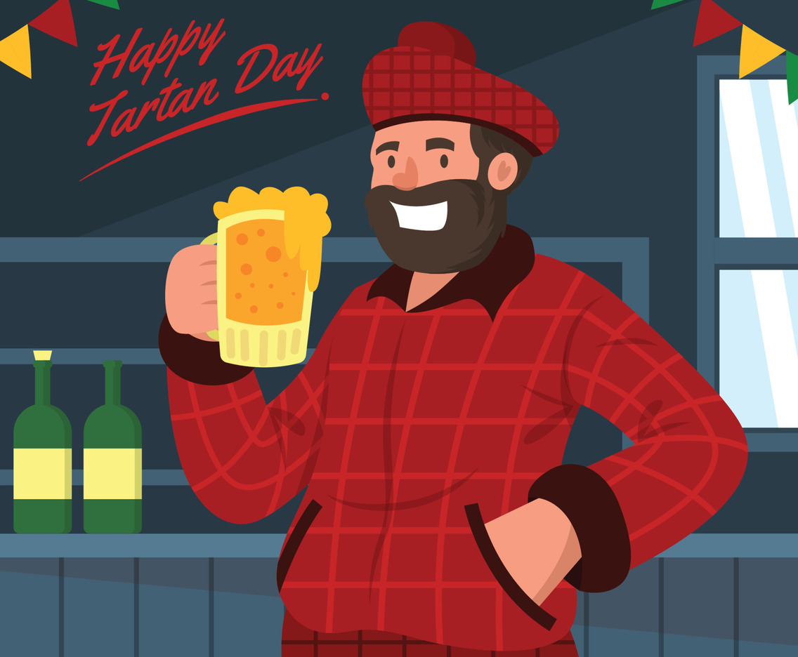Man Celebrating Tartan Day with Beer