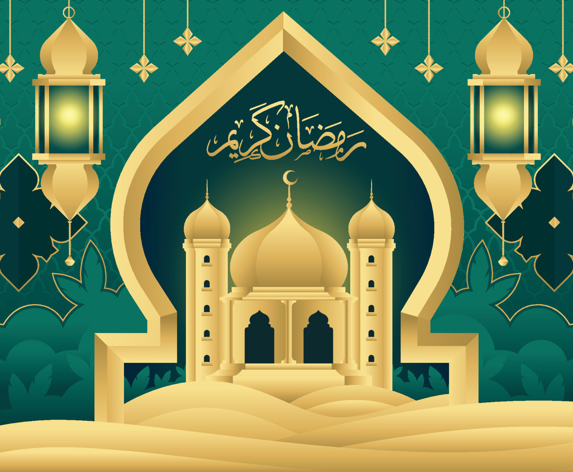 Ramadhan Month With Beautiful Mosque And Lanterns Background