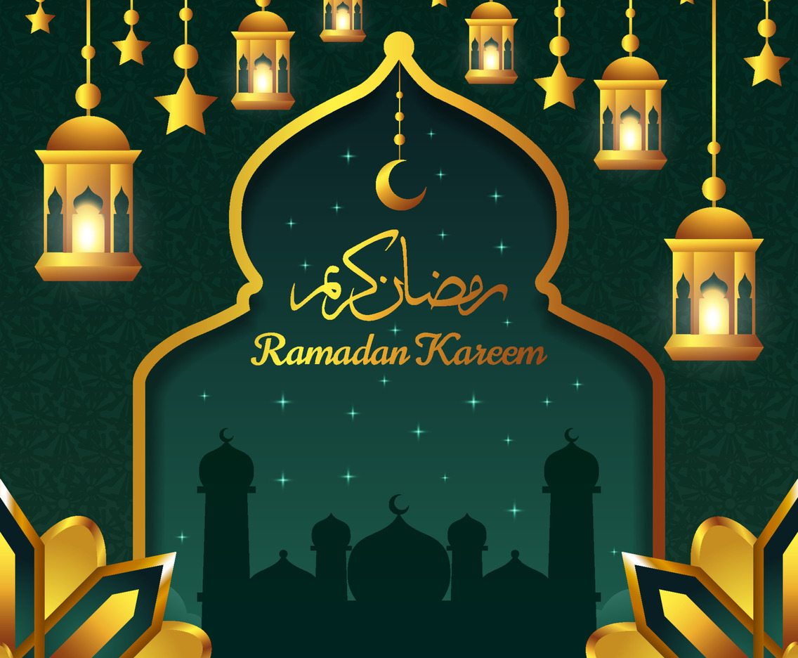 Fasting Month Concept with Mosque and Lantern Element
