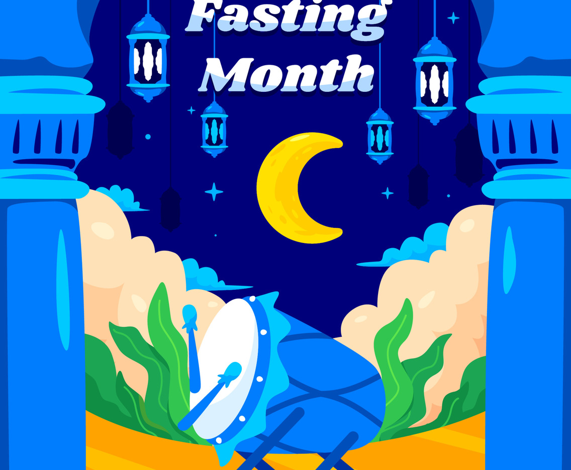 Ramadhan Fasting Month Concept with Drum, Lantern, and Mosque