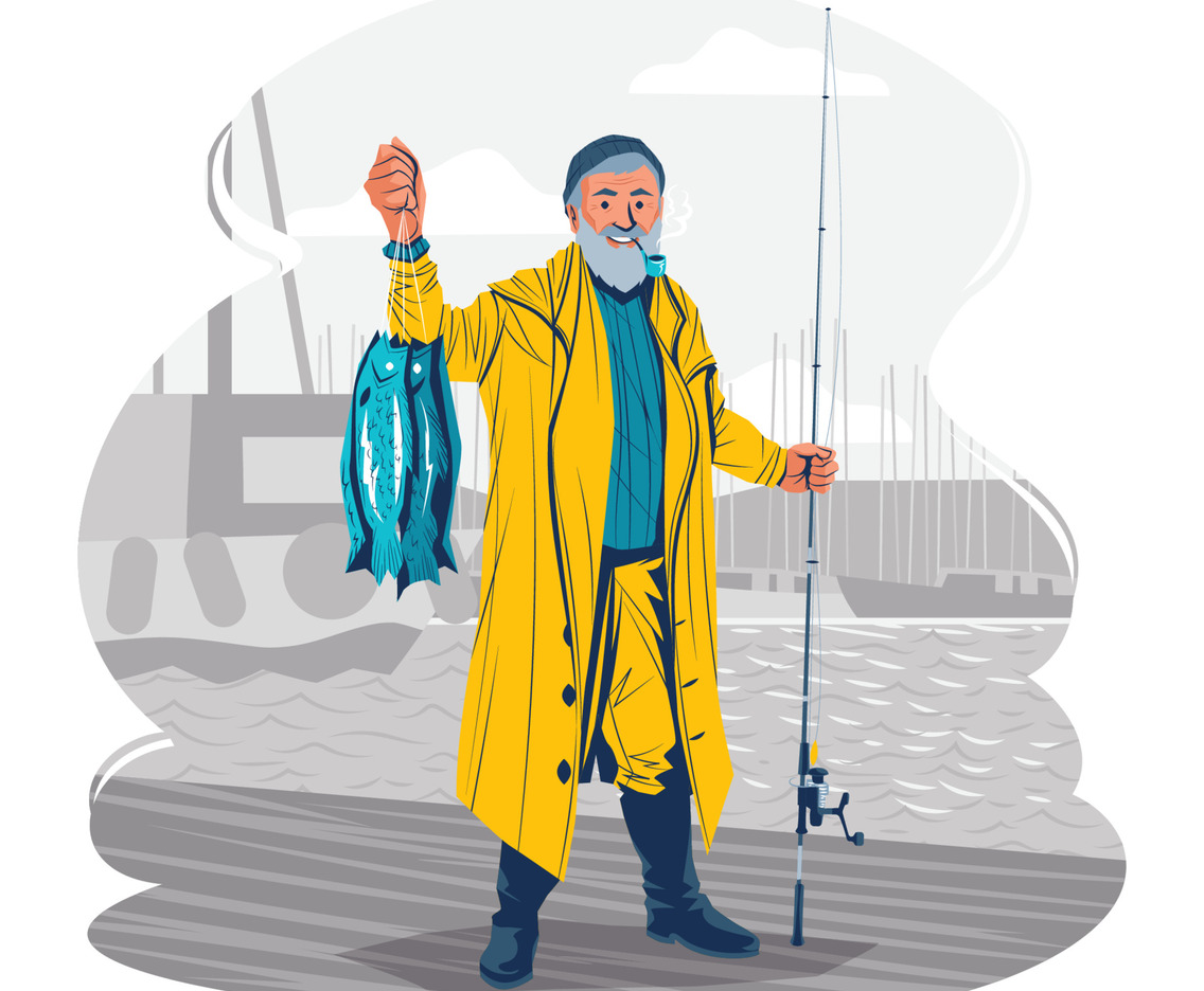 Fisherman Catching Fishes Concept