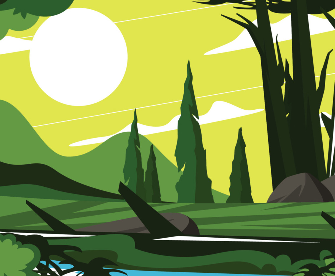 Summer Forest Scenery with Glowing Sun
