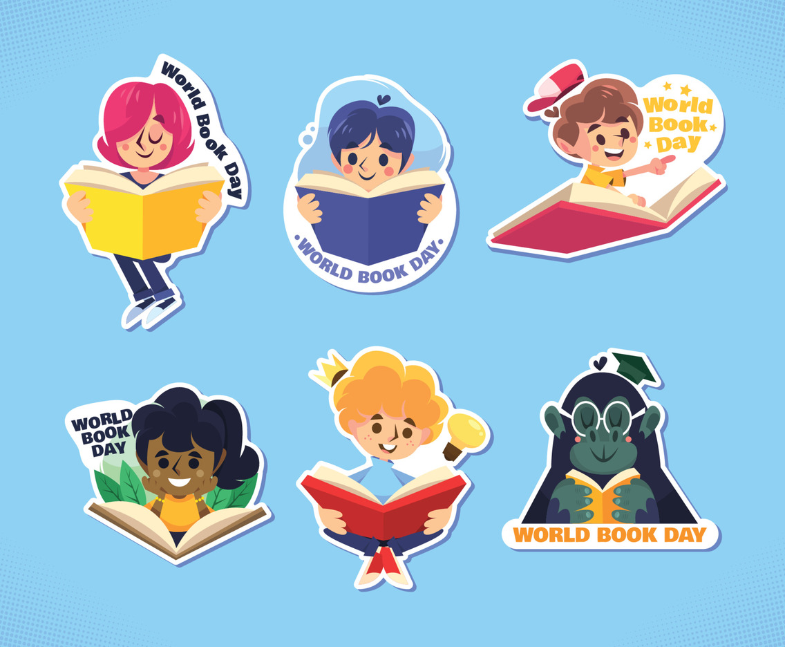 Cute Cartoon World Book Day Sticker Set