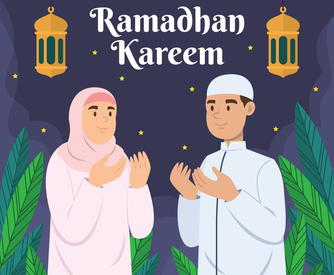 Moslem Couple Praying in the Fasting Month