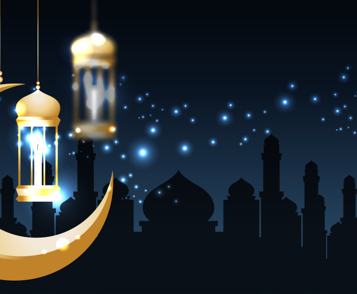 Eid Mubarak Background with Gold Lanterns