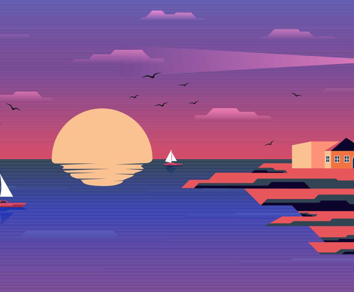 Sunset Beach with Lighthouse and Ship Background