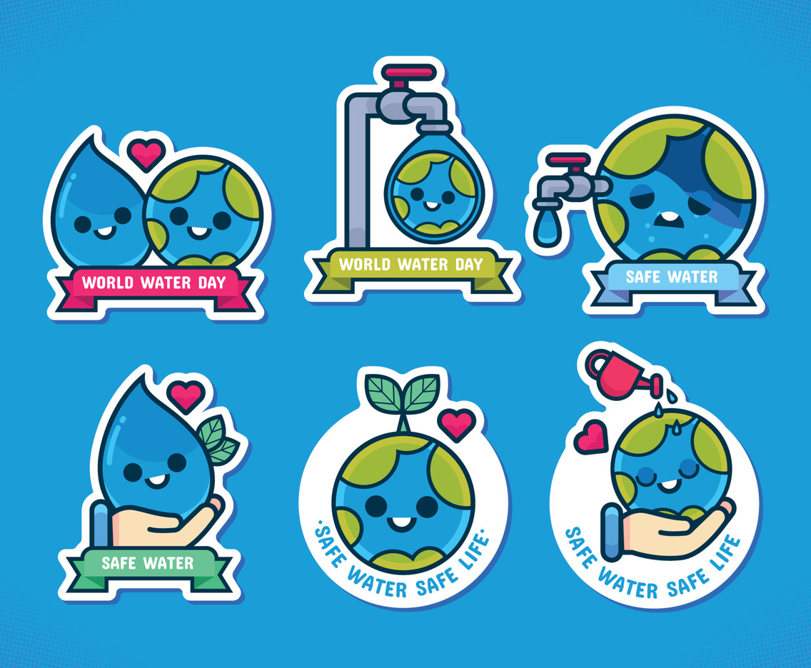Cute Cartoon World Water Day Sticker Set
