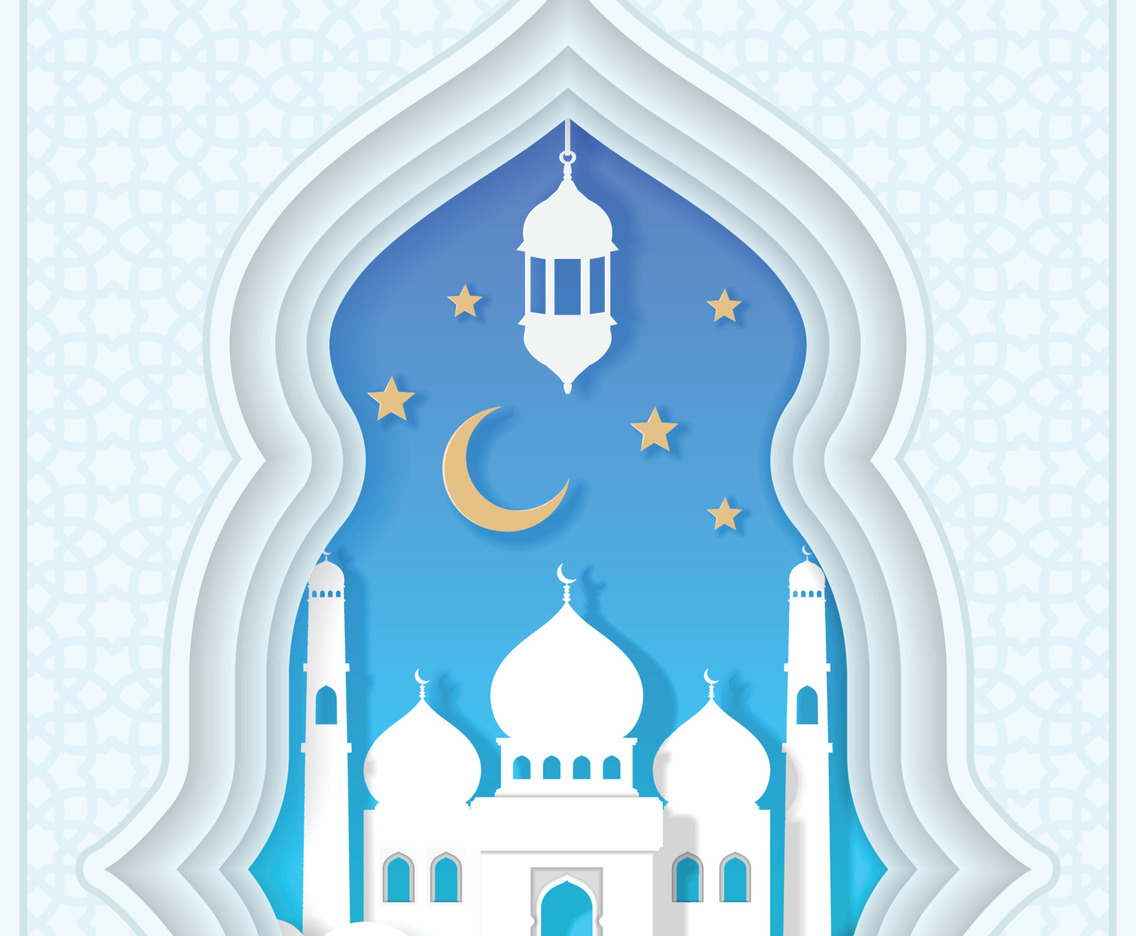 Eid Mubarak Background with Papercut Style Mosque