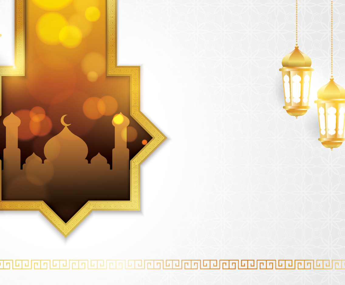 Eid Mubarak Decorative Background in White and Gold Colour