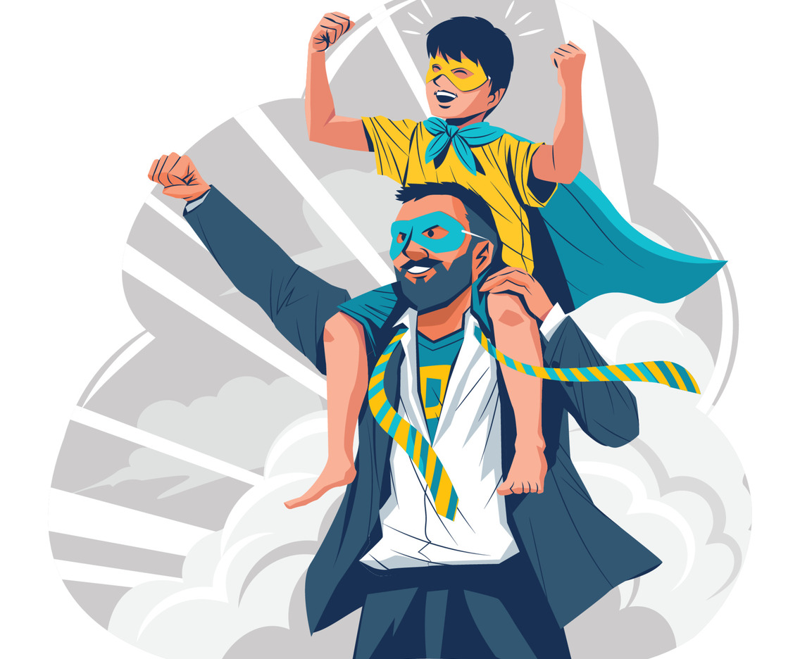 Super Dad Carrying His Kid Concept