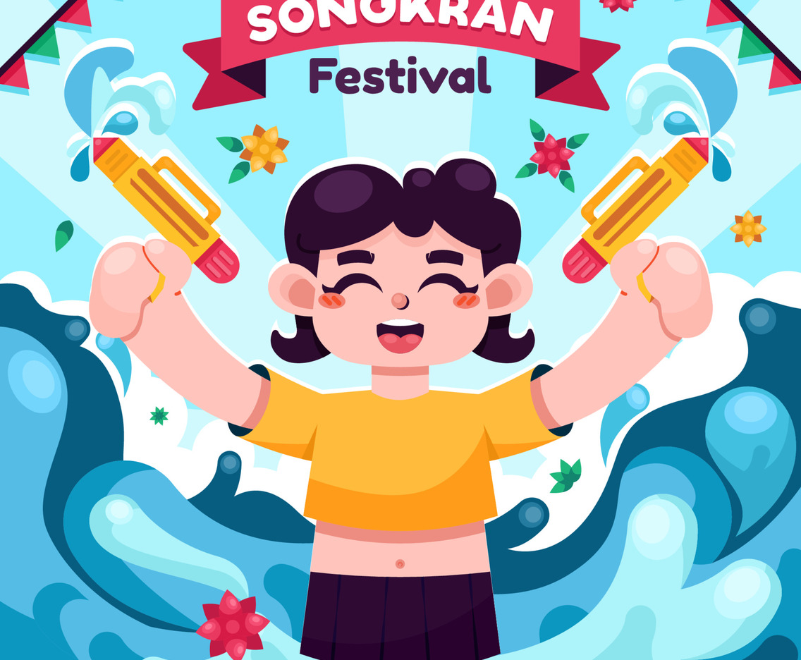 Girl Celebrating Happy Songkran Festival With Splashing Water