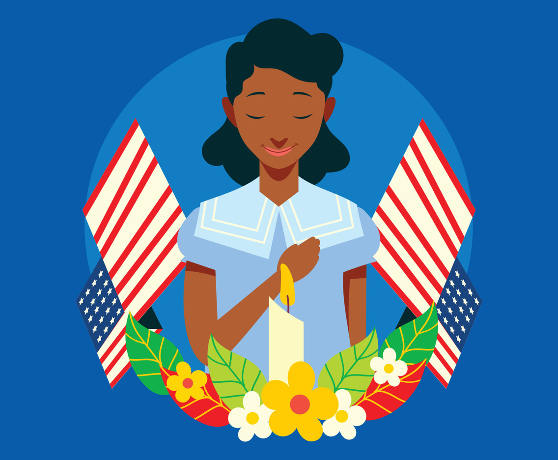 Girl Praying in USA Memorial Day