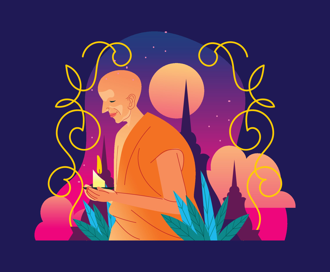 Monk in Asahna Bucha Night