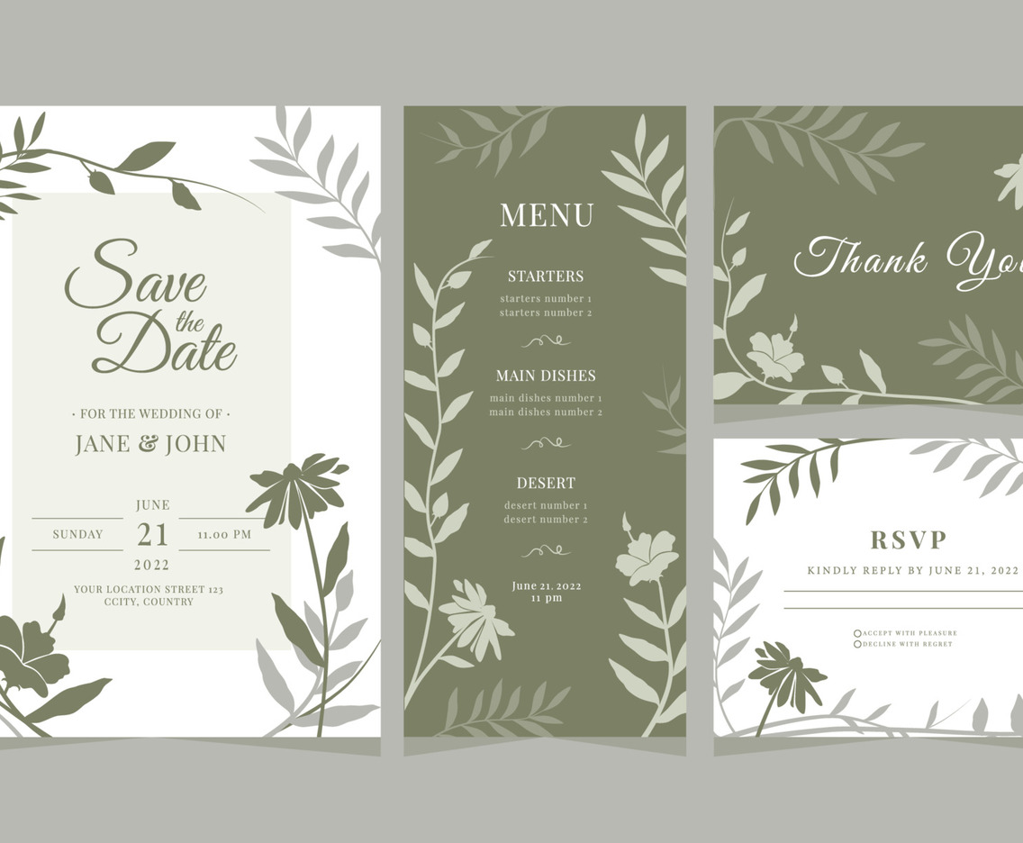 Set of Floral Wedding Stationary