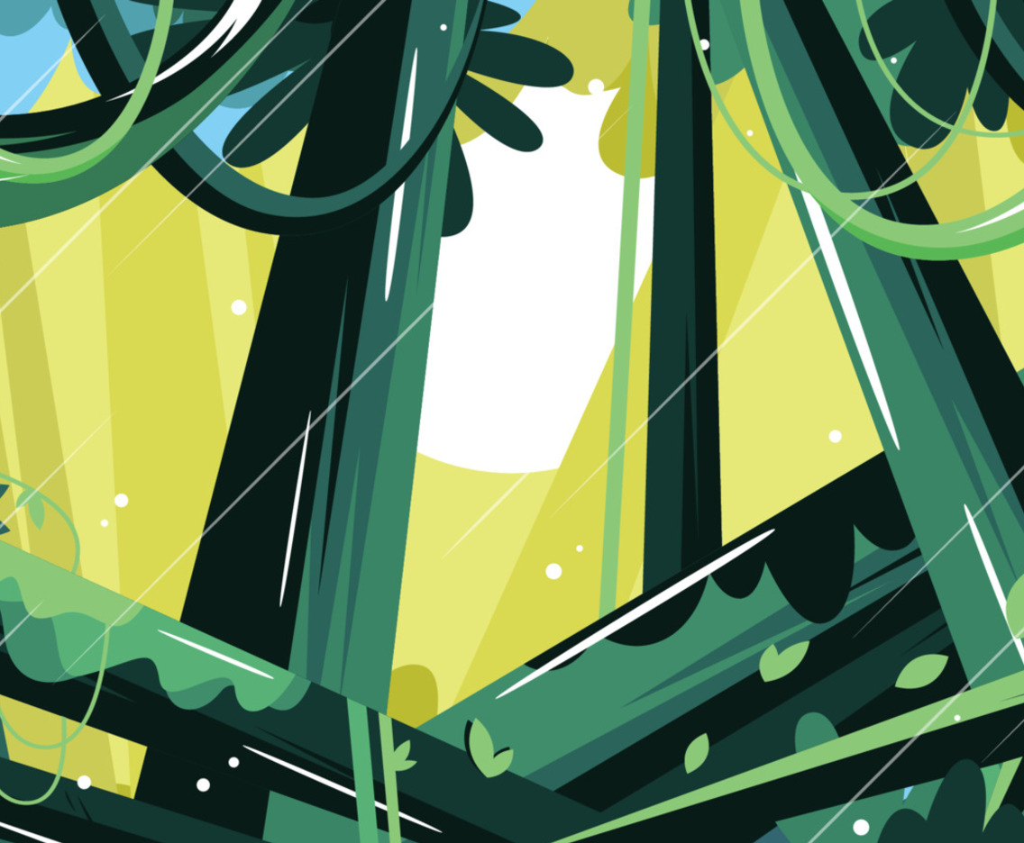 Deep Forest with a Sun Shine and Tree Logs