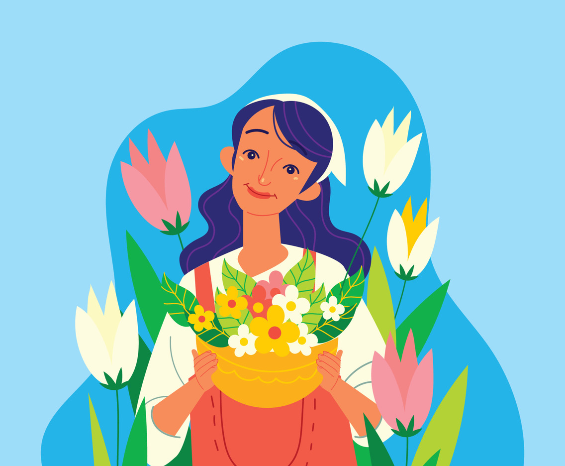 Cute Florist Girl with Her Flower Basket
