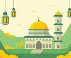 Eid Mubarak Mosque and Lantern Background