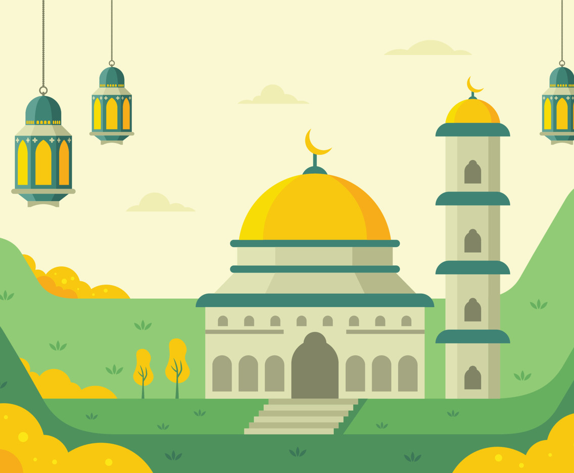 Eid Mubarak Mosque and Lantern Background