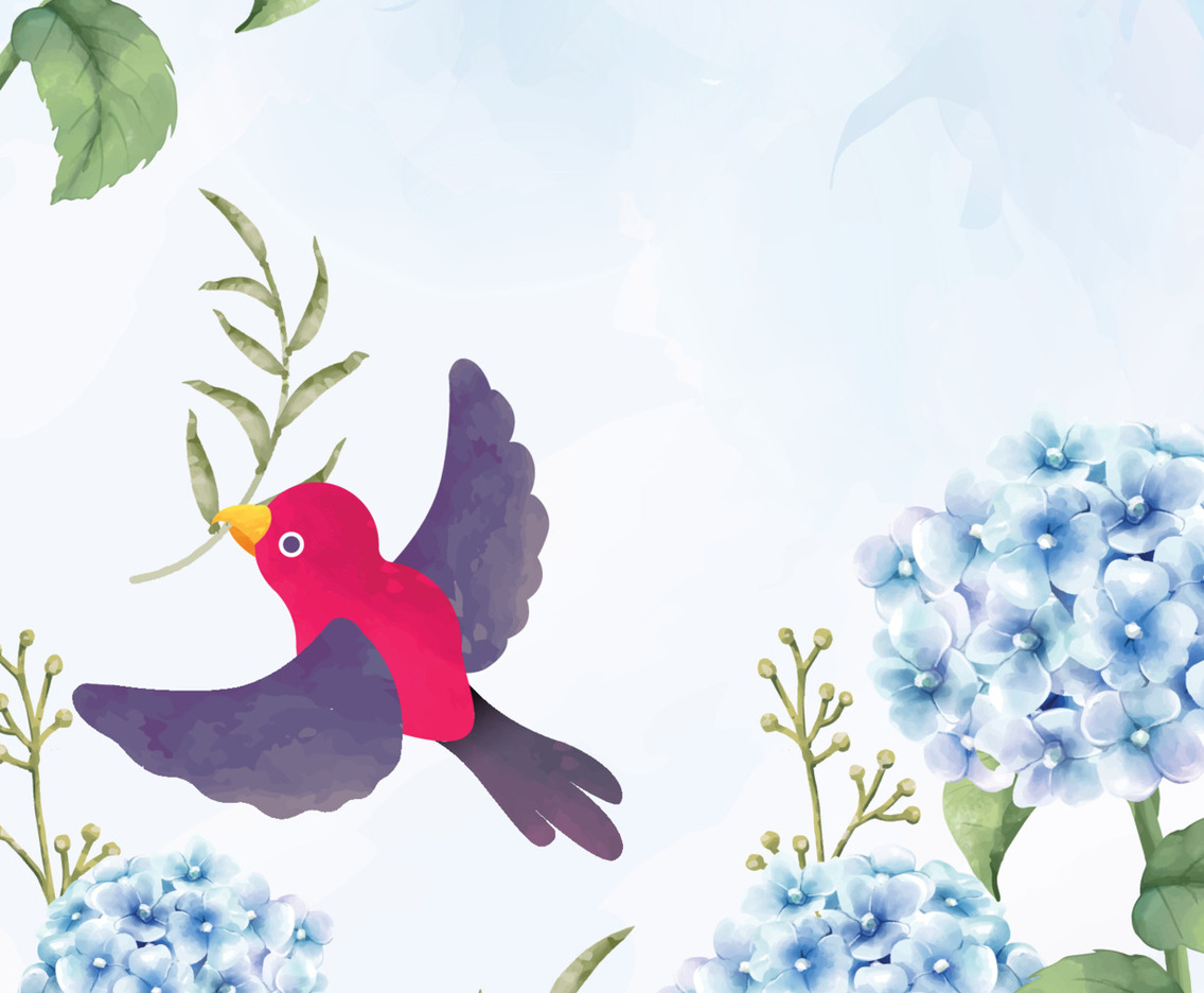 Scarlet Tanager Playing With Hydrangea Flower in Spring Season